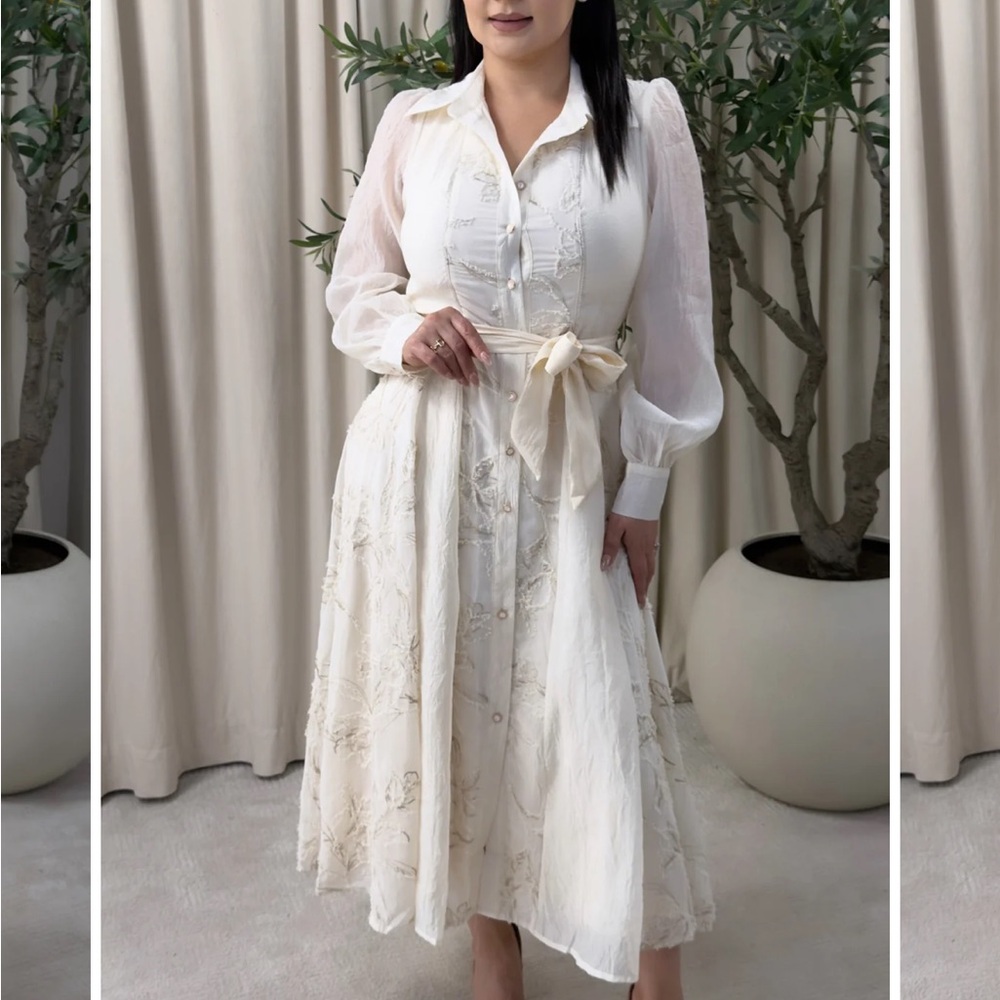 Elegant Cream Long-Sleeve Dress